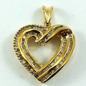 Beautiful 14K Karat Solid Yellow Gold Heart Charm Pendant With Diamonds - Nice!